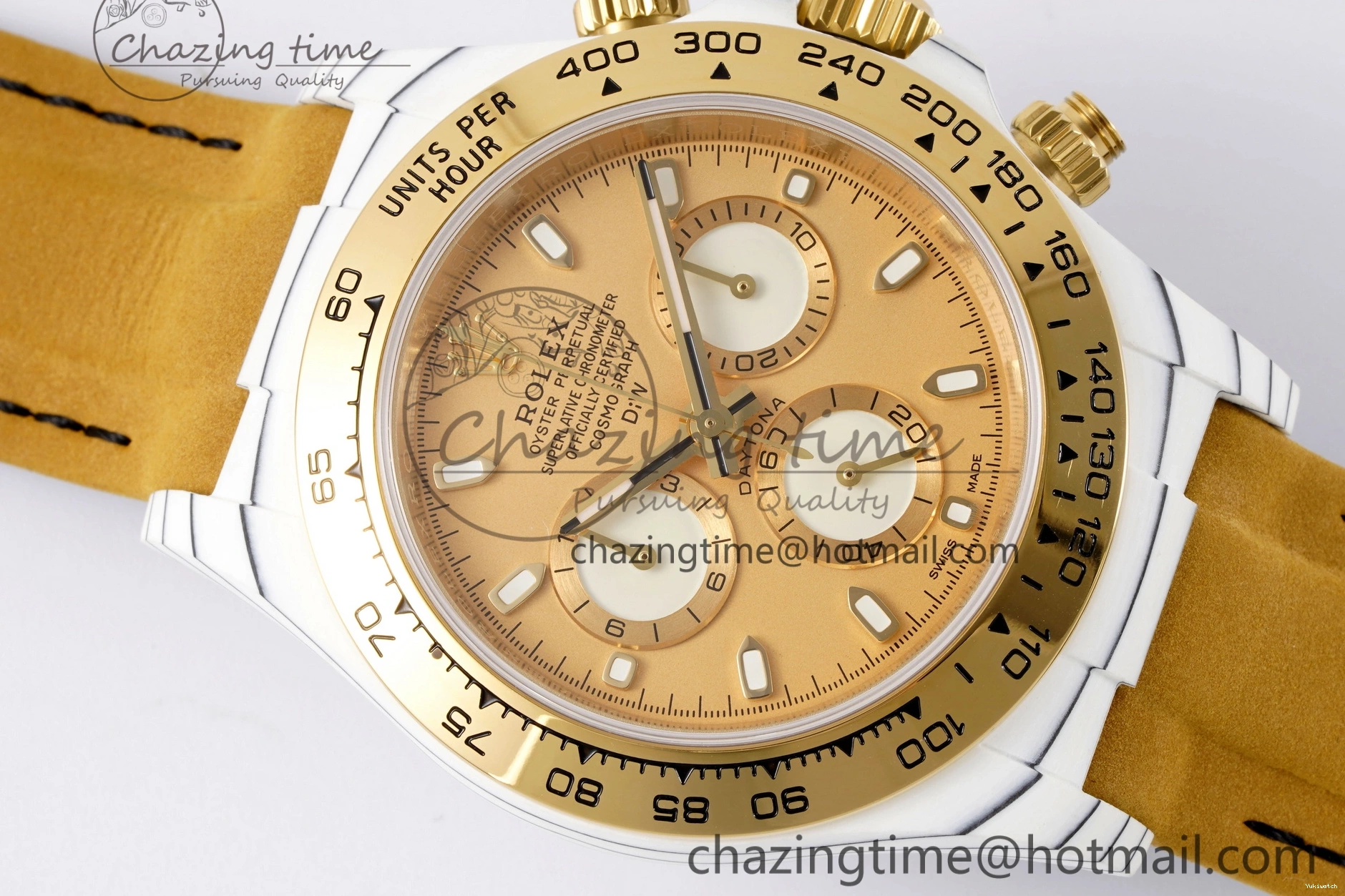Daytona Bezel Leather Strap A7750 on White DIWF YG Dial DIW Brown YG Edition Case Carbon 0430